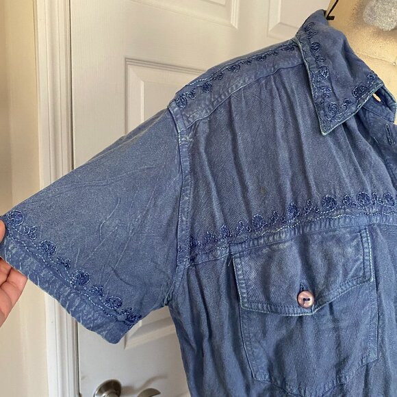 VINTAGE 1990s SMART CC Blue Denim Wash Classic Button Down Shirt *X-LARGE* - Picture 2 of 5